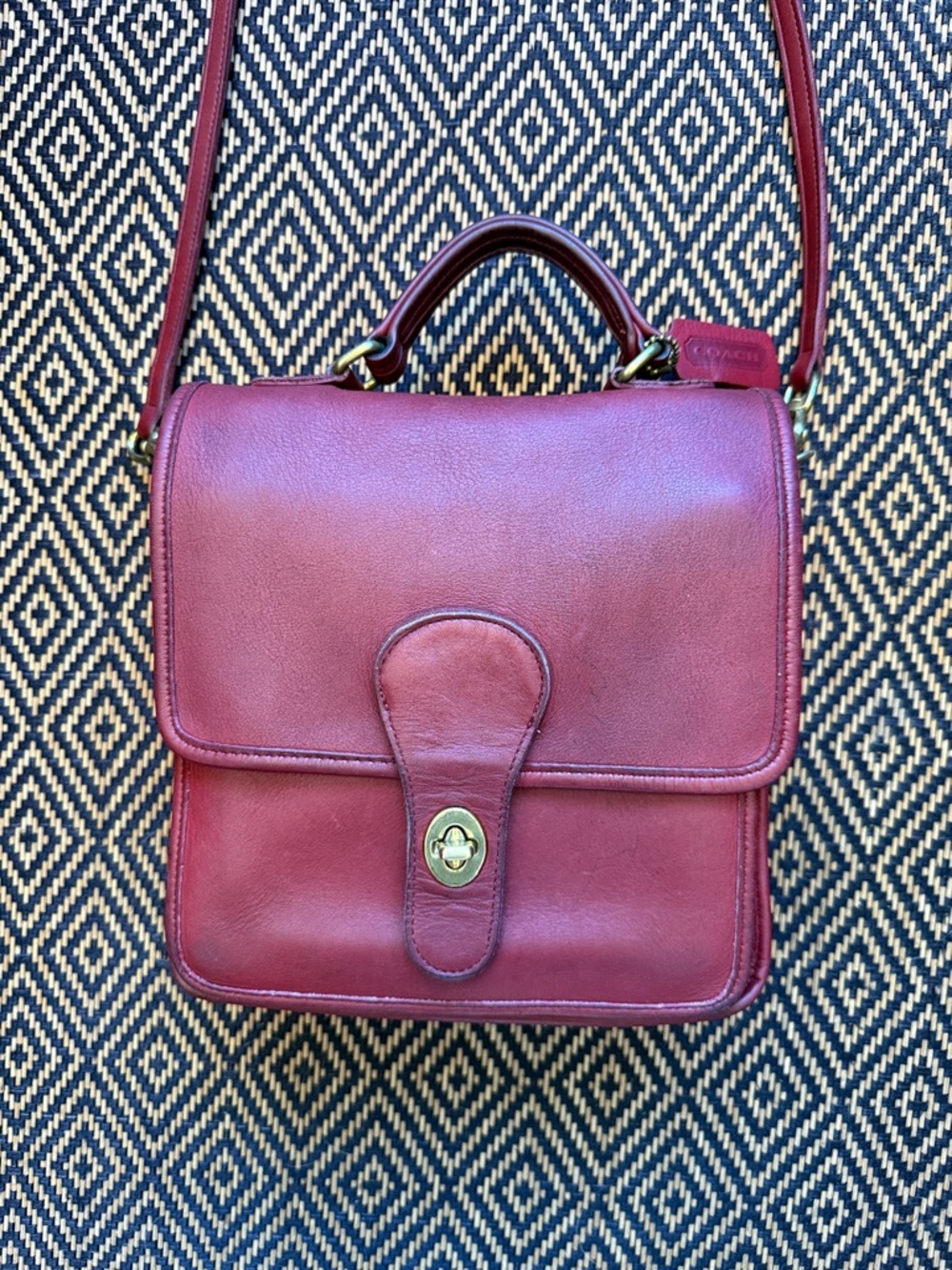 Vintage Coach Station Bag BORDEAUX (red/burgundy) with brass 5130 - Picture 1 of 17